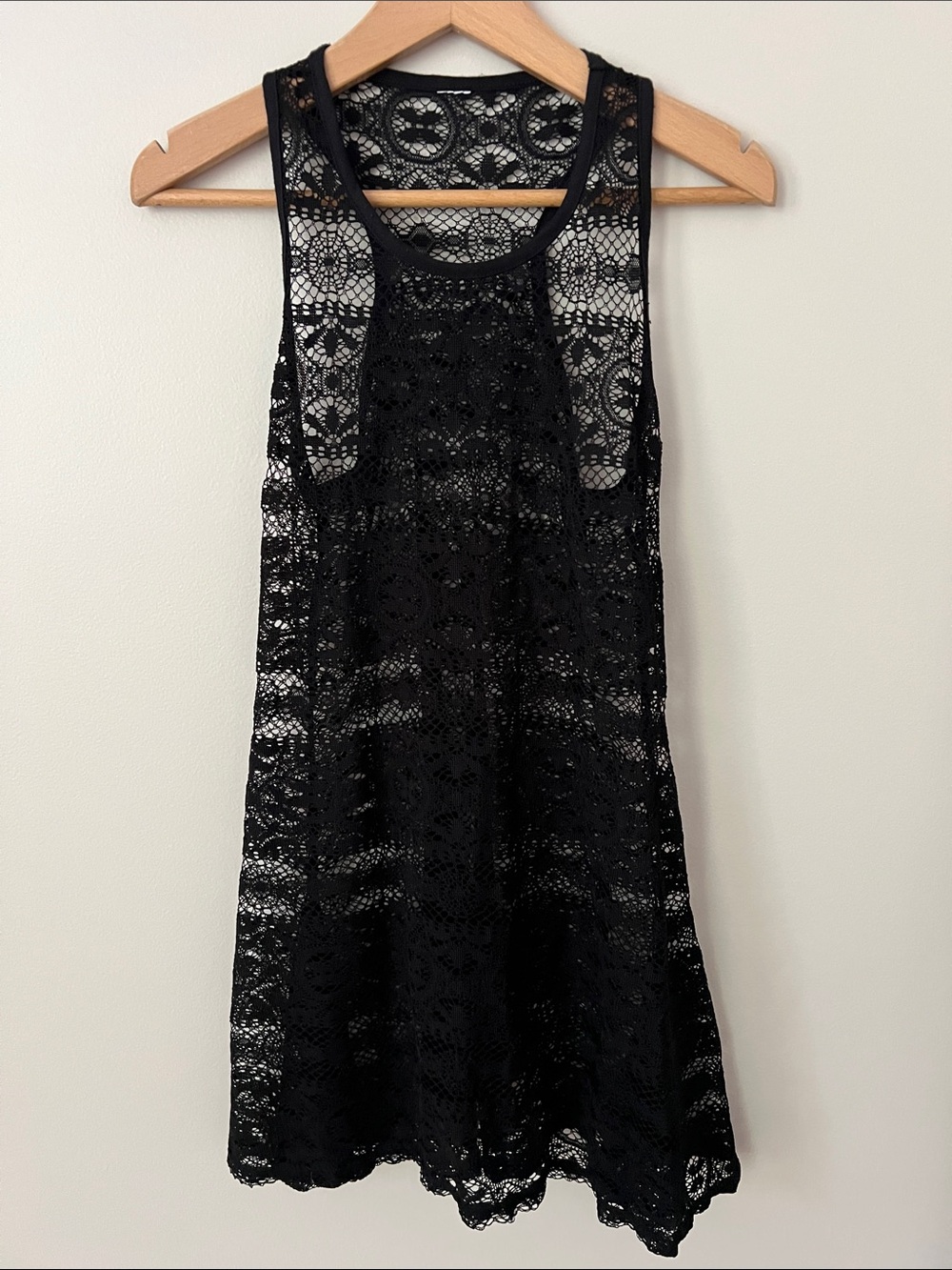 Black Lace Sleeveless Bathing Suit Swim Coverups Summer Dress Size S